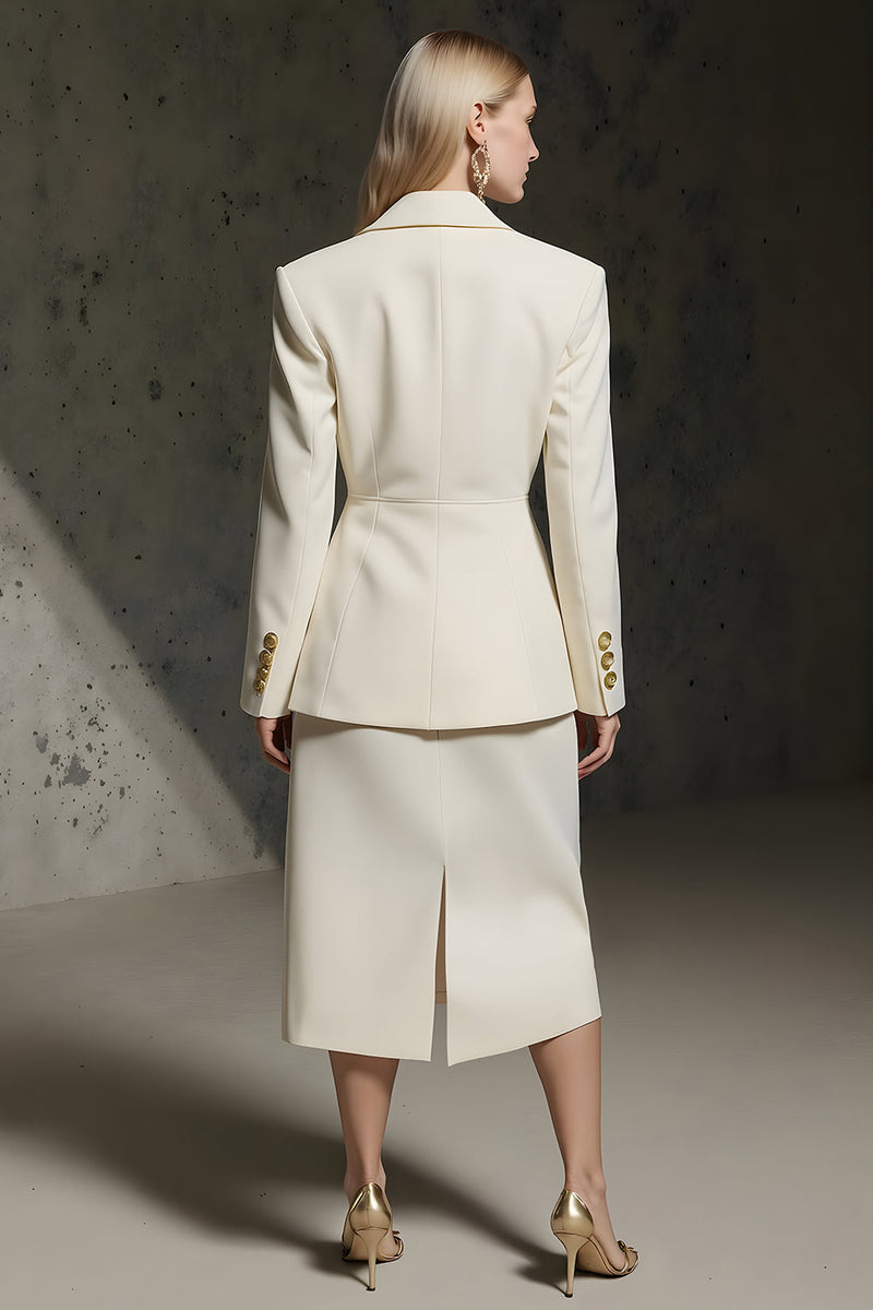 Load image into Gallery viewer, Ivory 2 Piece Double Breasted Pencil Midi Business Suits with Slit