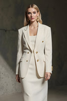 Load image into Gallery viewer, Ivory 2 Piece Double Breasted Pencil Midi Business Suits with Slit