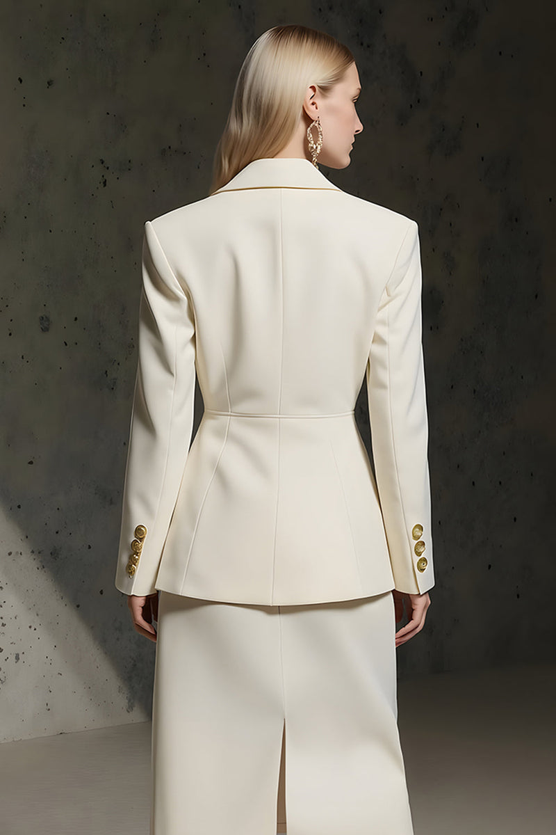 Load image into Gallery viewer, Ivory 2 Piece Double Breasted Pencil Midi Business Suits with Slit