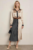 Load image into Gallery viewer, Champagne Pencil Collar Neck Long Sleeves Midi Work Dress with Belts