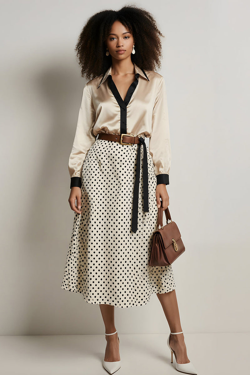 Load image into Gallery viewer, 2 Piece Champagne A-Line Satin Long Sleeves Midi Workwear