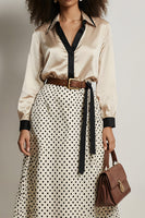 Load image into Gallery viewer, 2 Piece Champagne A-Line Satin Long Sleeves Midi Workwear