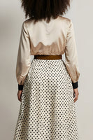 Load image into Gallery viewer, 2 Piece Champagne A-Line Satin Long Sleeves Midi Workwear