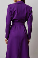 Load image into Gallery viewer, Dark Purple A Line Notched Lapel Long Sleeves Work Dress with Ruffles