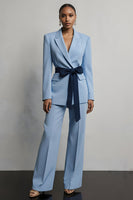 Load image into Gallery viewer, Light Blue Peak Lapel  2 Piece Long Sleeves Business Suits with Sash