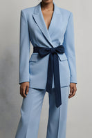 Load image into Gallery viewer, Light Blue Peak Lapel  2 Piece Long Sleeves Business Suits with Sash
