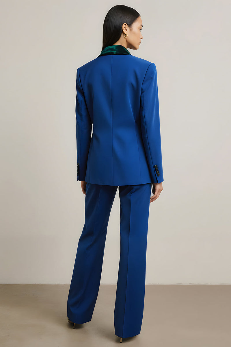 Queendancer Women Royal Blue 2 Piece Business Suits Single Brested Long