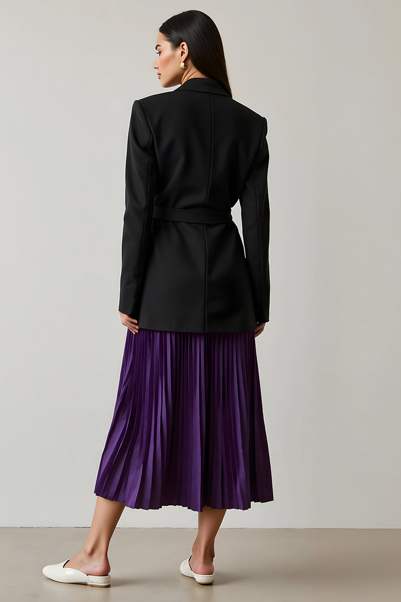 Load image into Gallery viewer, 2 Piece Black and Purple A-Line Pleated Peak Lapel Long Sleeves Business Suits