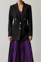 Load image into Gallery viewer, 2 Piece Black and Purple A-Line Pleated Peak Lapel Long Sleeves Business Suits