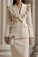 Load image into Gallery viewer, 2 Piece Champagne Peak Lapel Pencil Long Sleeves Skirt Business Suits with Ruffles