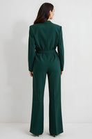 Load image into Gallery viewer, Dark Green Long Sleeves Notched Lapel Business Jumpsuits with Belt