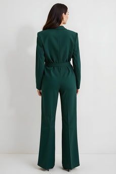 Dark Green Long Sleeves Notched Lapel Business Jumpsuits with Belt