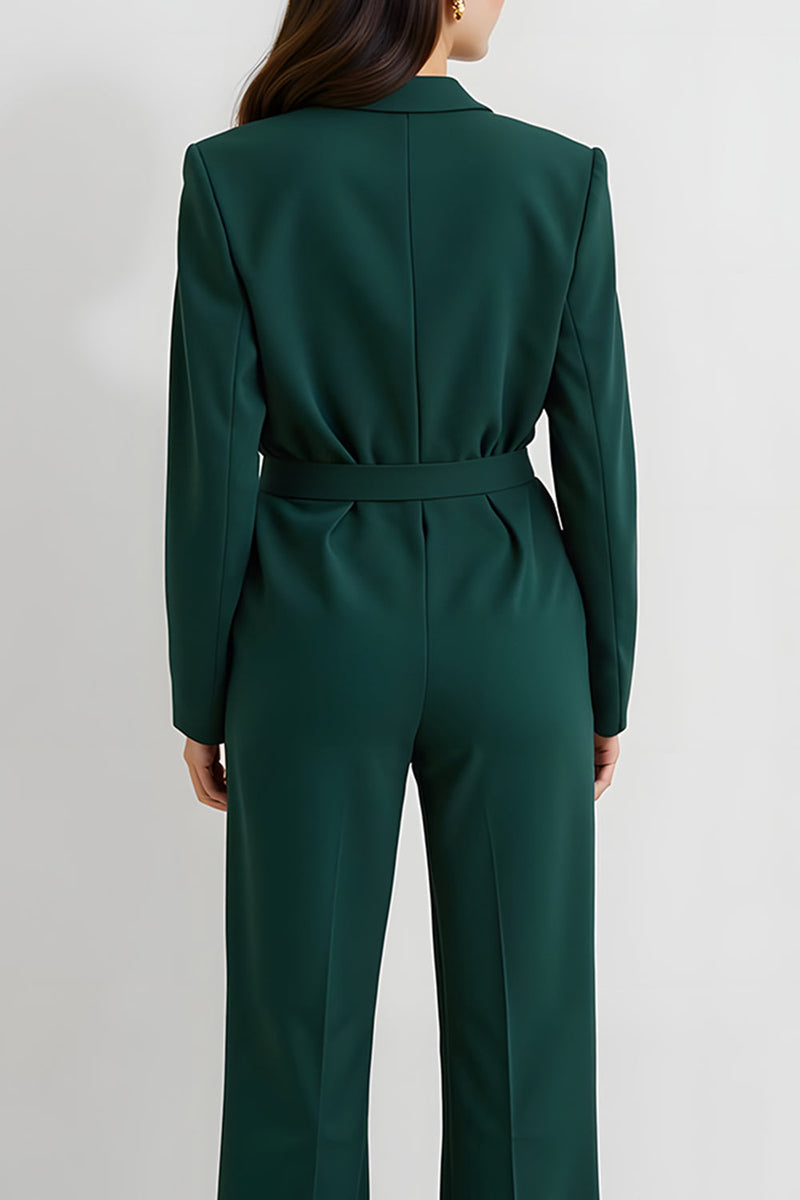 Load image into Gallery viewer, Dark Green Long Sleeves Notched Lapel Business Jumpsuits with Belt