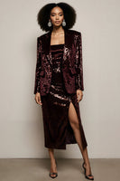 Load image into Gallery viewer, 2 Piece Sparkly Burgundy Peak Lapel Sequin Long Sleeves Prom Suits with Slit
