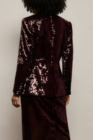 Load image into Gallery viewer, 2 Piece Sparkly Burgundy Peak Lapel Sequin Long Sleeves Prom Suits with Slit