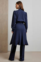 Load image into Gallery viewer, Navy 2 Piece Long Sleeves Peak Lapel Business Outfits
