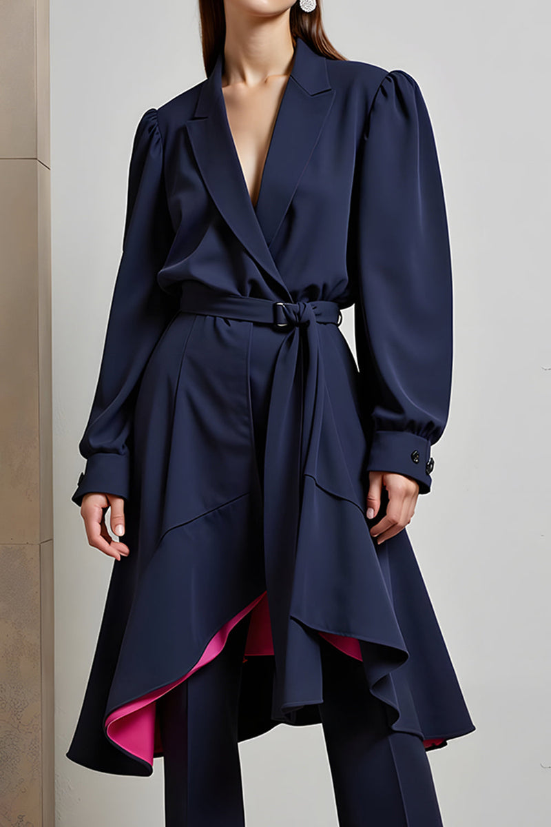 Load image into Gallery viewer, Navy 2 Piece Long Sleeves Peak Lapel Business Outfits