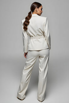 2 Piece Ivory Notched Lapel Long Sleeves Business Suits with Sash