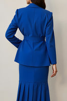 Load image into Gallery viewer, Royal Blue 2 Piece Notched Lapel Midi Pencil Business Suits with Belt