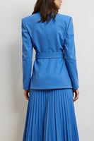 Load image into Gallery viewer, Blue 2 Piece Long Sleeves Peak Lapel Midi Pleated Business Suits with Sash