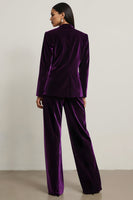 Load image into Gallery viewer, Dark Purple Velvet 2 Piece Notched Lapel Long Sleeves Prom Suits