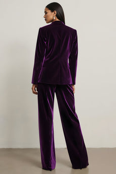 Dark Purple Velvet 2 Piece Notched Lapel Long Sleeves Prom Suits