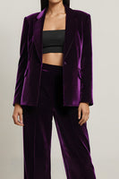 Load image into Gallery viewer, Dark Purple Velvet 2 Piece Notched Lapel Long Sleeves Prom Suits