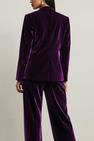 Load image into Gallery viewer, Dark Purple Velvet 2 Piece Notched Lapel Long Sleeves Prom Suits