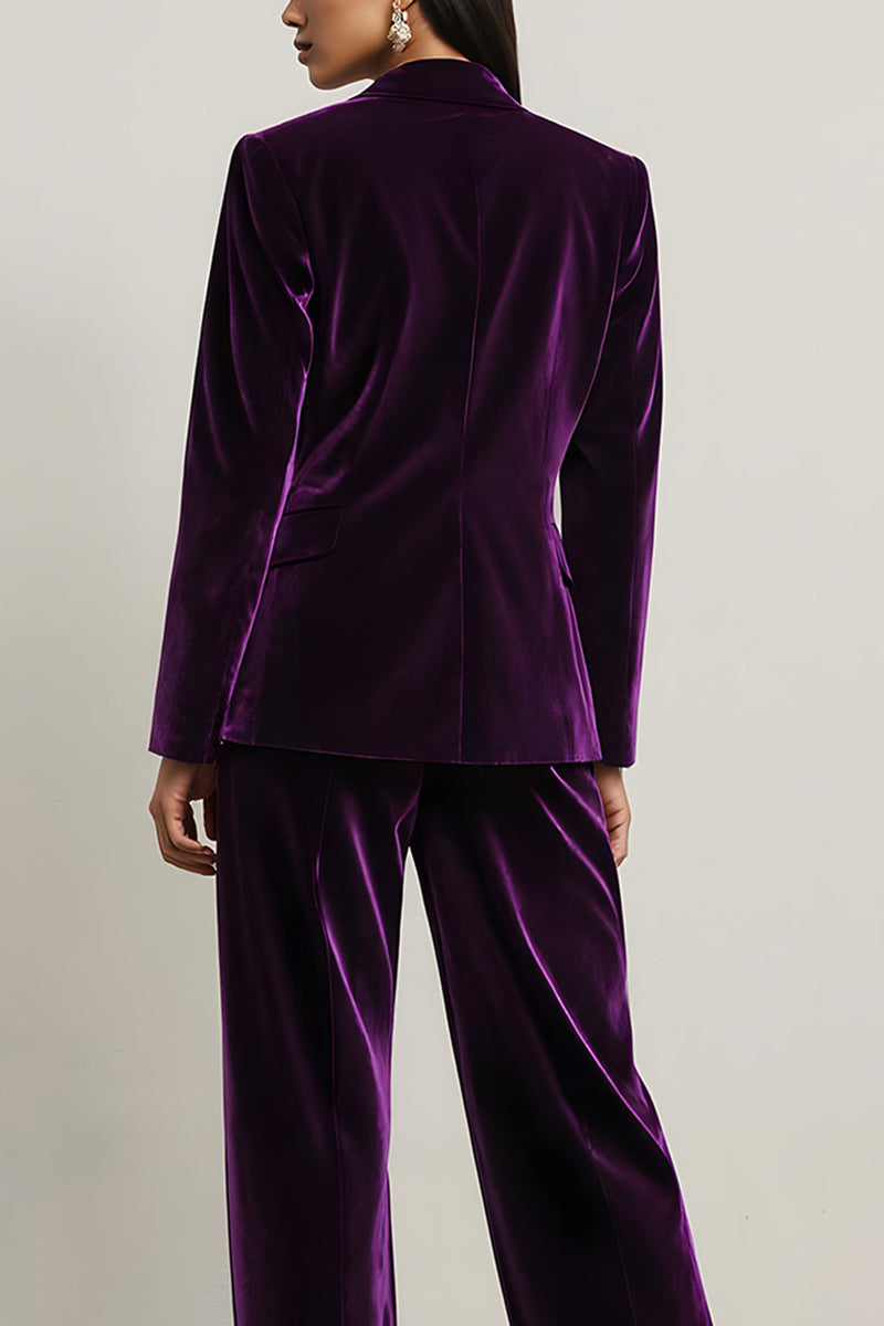 Load image into Gallery viewer, Dark Purple Velvet 2 Piece Notched Lapel Long Sleeves Prom Suits