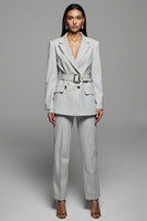 Load image into Gallery viewer, 2 Piece Grey Notched Lapel Long Sleeves Business Suits with Belt