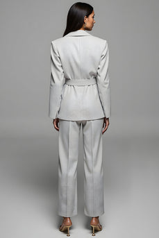 2 Piece Grey Notched Lapel Long Sleeves Business Suits with Belt