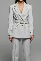Load image into Gallery viewer, 2 Piece Grey Notched Lapel Long Sleeves Business Suits with Belt