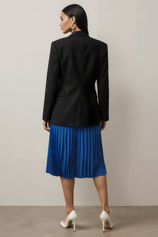 2 Piece Black and Blue Notched Lapel Pleated Midi Business Suits