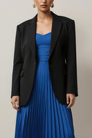Load image into Gallery viewer, 2 Piece Black and Blue Notched Lapel Pleated Midi Business Suits