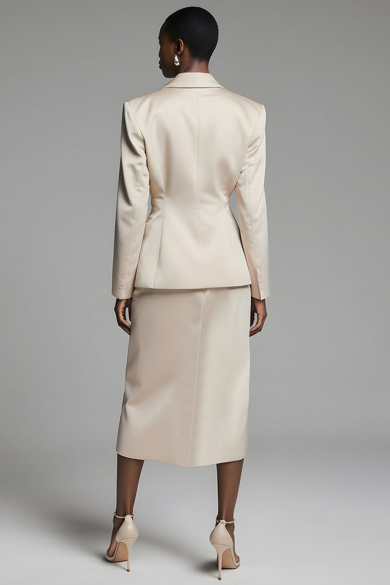 Load image into Gallery viewer, 2 Piece Champagne Peak Lapel Pencil Midi Business Suits with Slit