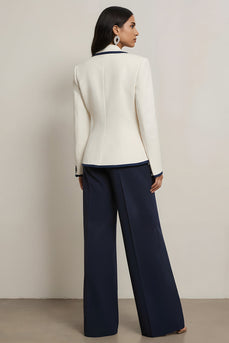 2 Piece White and Blue Notched Lapel Long Sleeves Business Suits