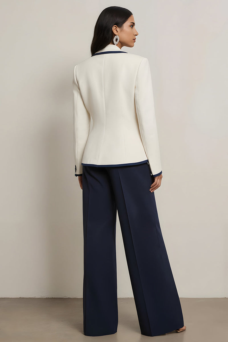 Load image into Gallery viewer, 2 Piece White and Blue Notched Lapel Long Sleeves Business Suits