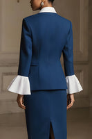 Load image into Gallery viewer, 3 Piece Navy Pencil Peak Lapel Long Sleeves Midi Business Suits
