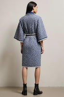 Load image into Gallery viewer, Blue Tweed Pencil Collar Neck Half Sleeves Midi Work Dress with Sash