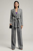 Load image into Gallery viewer, Grey 2 Piece Notched Lapel Long Sleeves Business Suits with Bow
