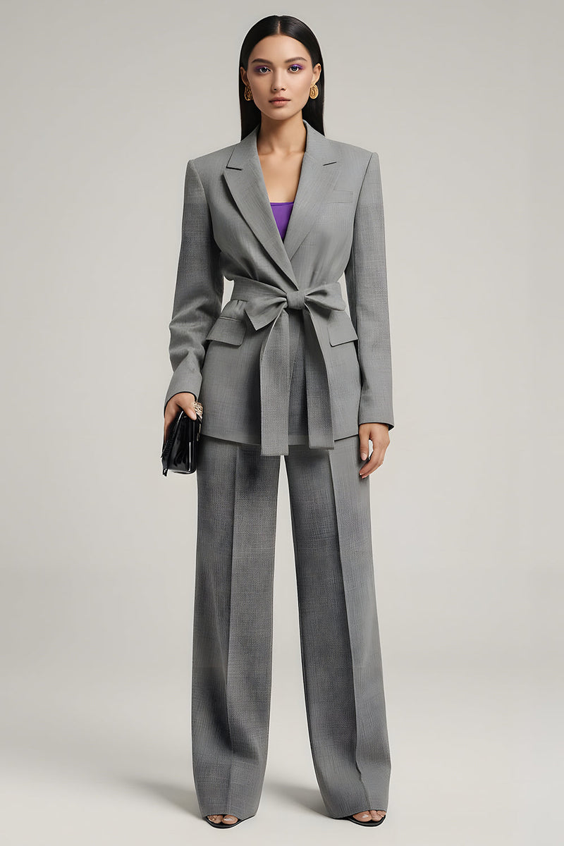 Load image into Gallery viewer, Grey 2 Piece Notched Lapel Long Sleeves Business Suits with Bow