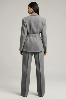 Grey 2 Piece Notched Lapel Long Sleeves Business Suits with Bow