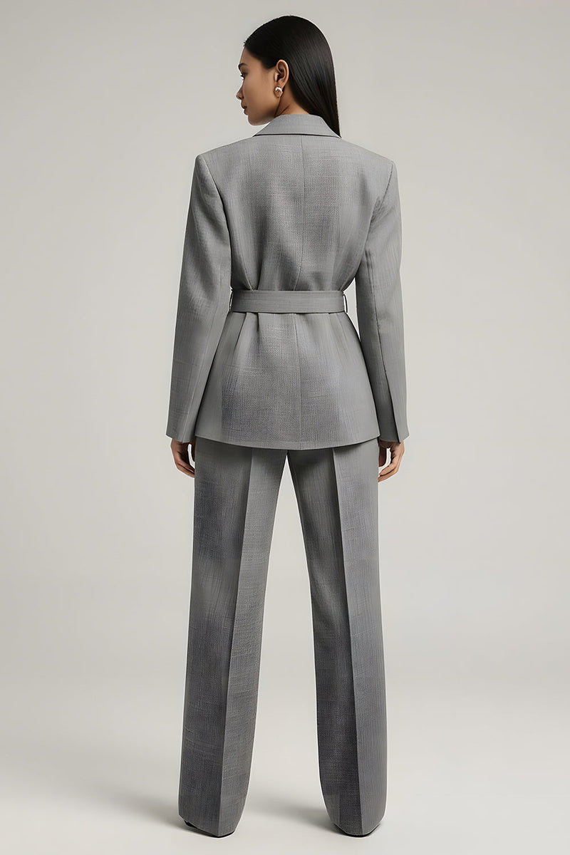 Load image into Gallery viewer, Grey 2 Piece Notched Lapel Long Sleeves Business Suits with Bow