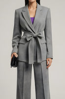Load image into Gallery viewer, Grey 2 Piece Notched Lapel Long Sleeves Business Suits with Bow