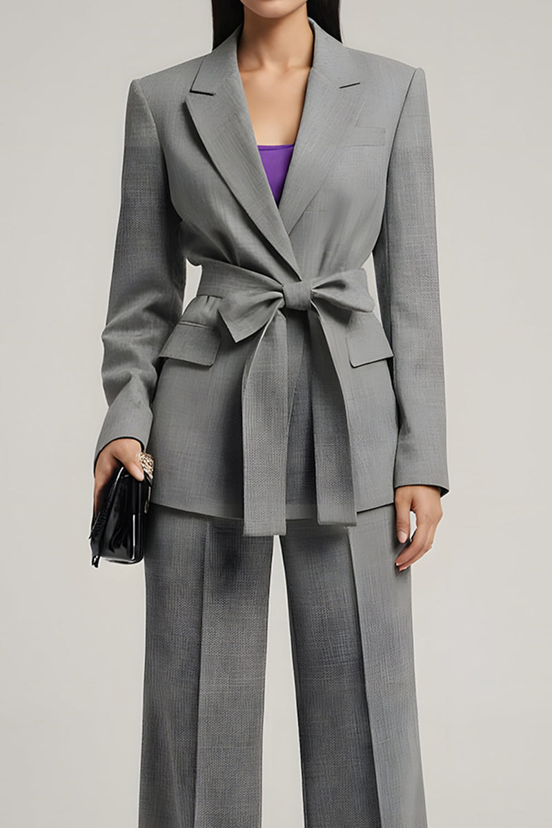 Load image into Gallery viewer, Grey 2 Piece Notched Lapel Long Sleeves Business Suits with Bow