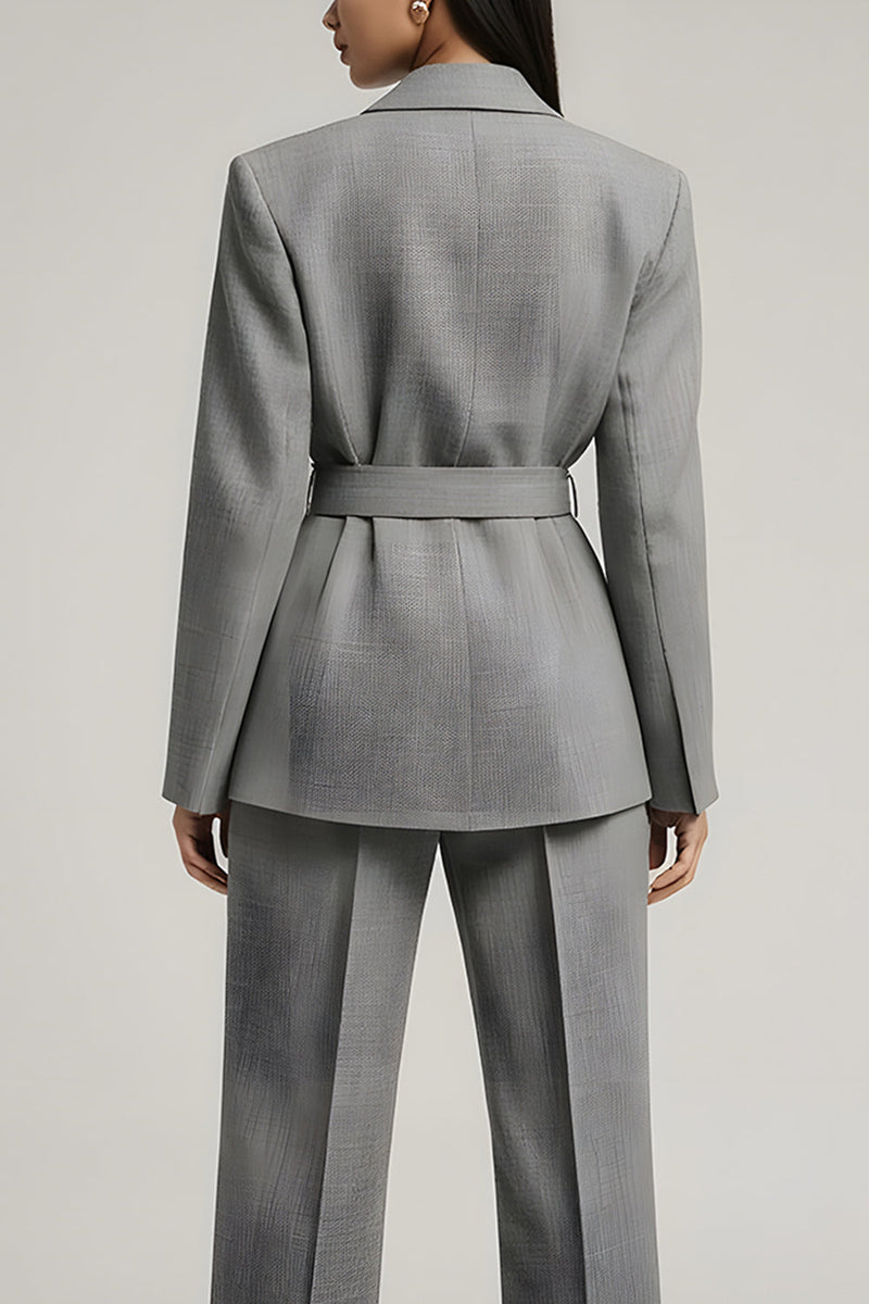 Load image into Gallery viewer, Grey 2 Piece Notched Lapel Long Sleeves Business Suits with Bow