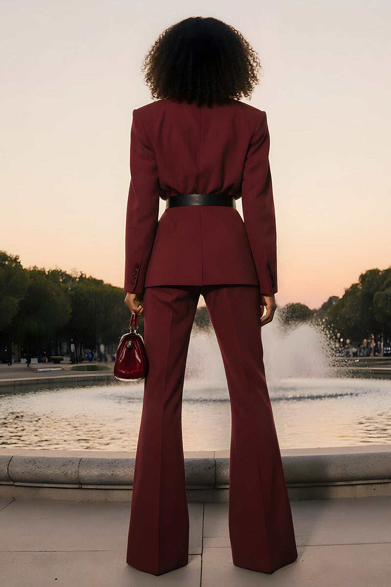 Load image into Gallery viewer, Burgundy 2 Piece Notched Lapel Business Suits with Belt