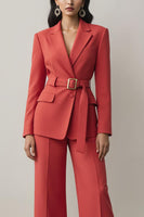 Load image into Gallery viewer, Red 2 Piece Notched Lapel Long Sleeves Prom Suits with Belt