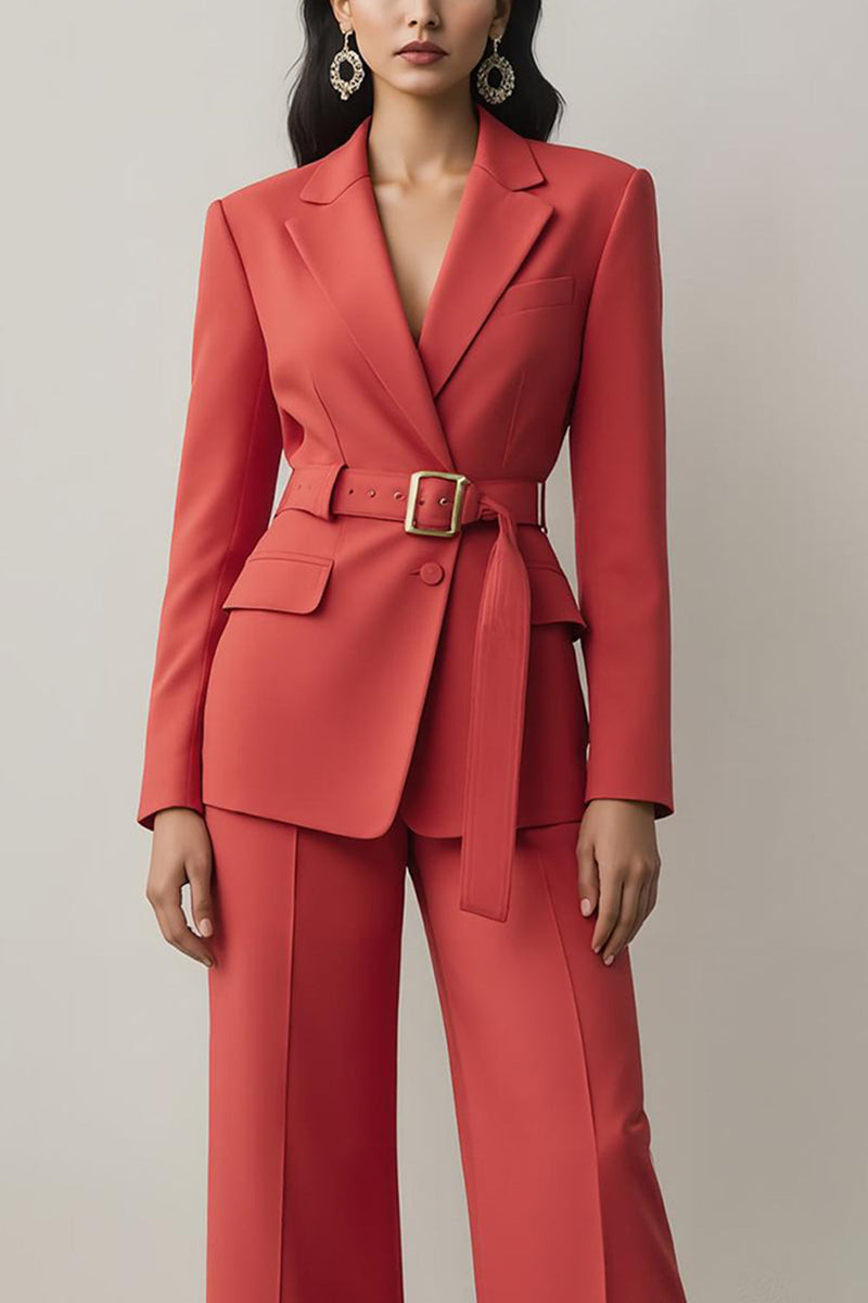 Load image into Gallery viewer, Red 2 Piece Notched Lapel Long Sleeves Prom Suits with Belt