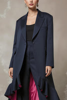 Load image into Gallery viewer, 2 Piece Navy Notched Lapel Long Sleeves Business Suits with Ruffles